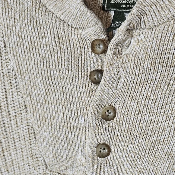 Eddie Bauer Cozy Cream Knit Henley Sweater Men's Size Large *See Spot - Picture 2 of 7